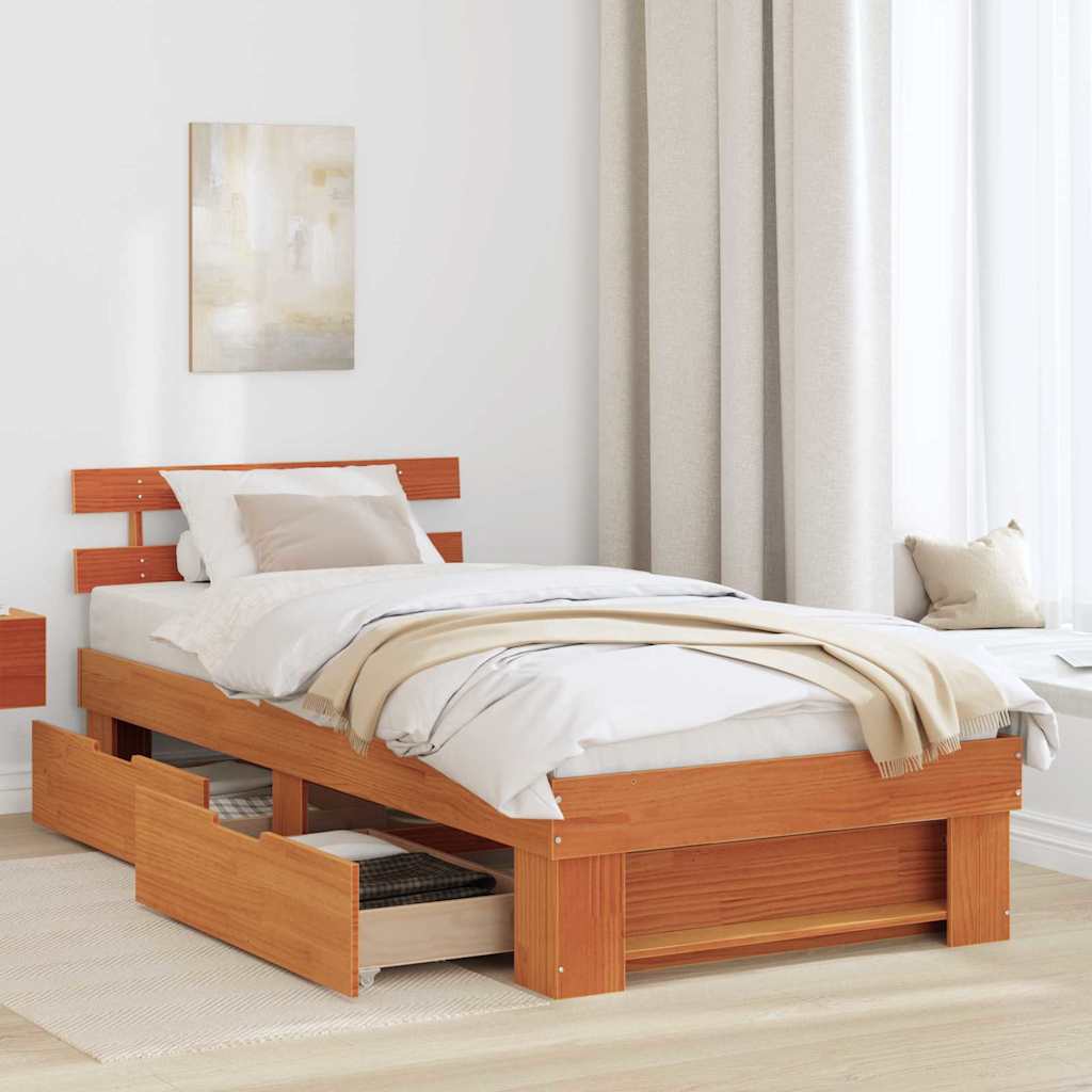 Estrutura da cama com cabeceira marrom cera 90 x 190 cm