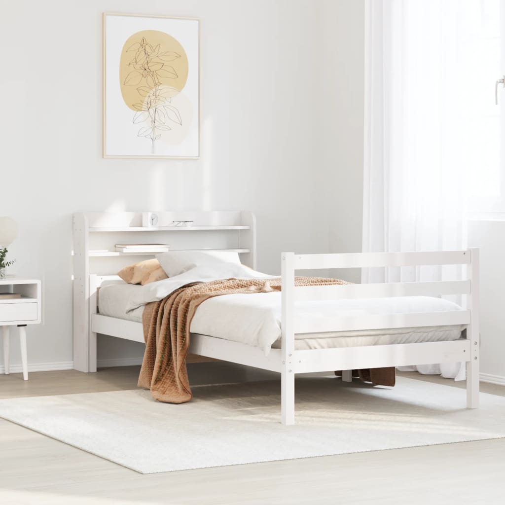 Estrutura de cama c/ cabeceira sem colchão 100x200 cm branco