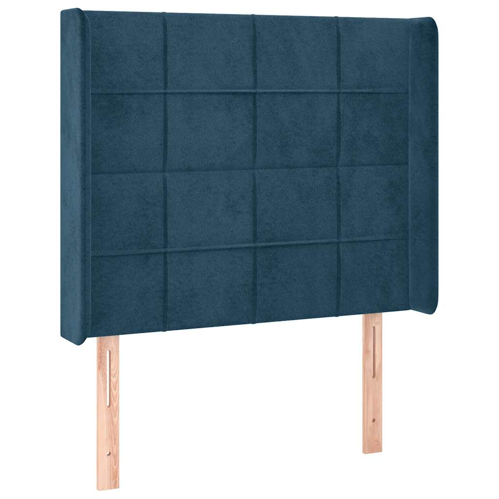 Cabeceira cama c/ luzes LED veludo 83x16x118/128 cm azul-escuro