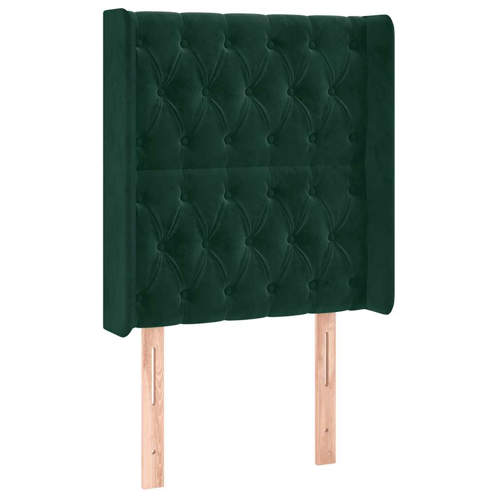 Cabeceira cama c/ luzes LED veludo 83x16x118/128cm verde-escuro