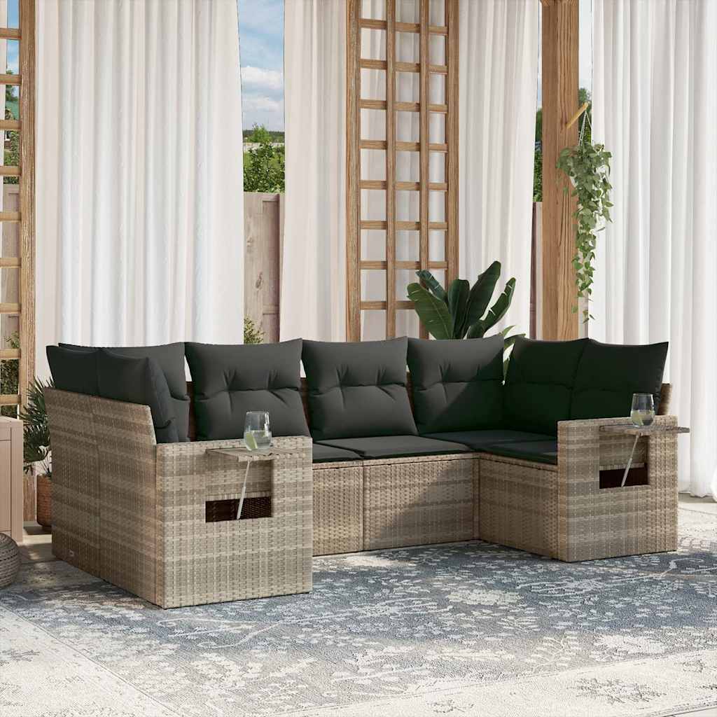 6 Pcs conj. sofás jardim com almofadões vime PE cinzento-claro