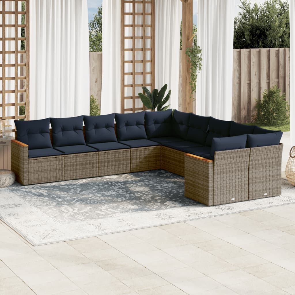 Conjunto de sofá de jardim com 10 peças e almofadas em rattan sintético cinza