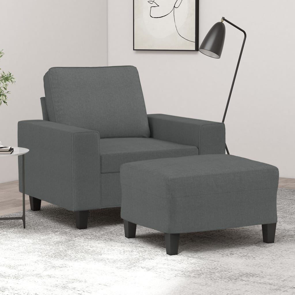 Poltrona com apoio de pés 60 cm tecido cinzento-escuro