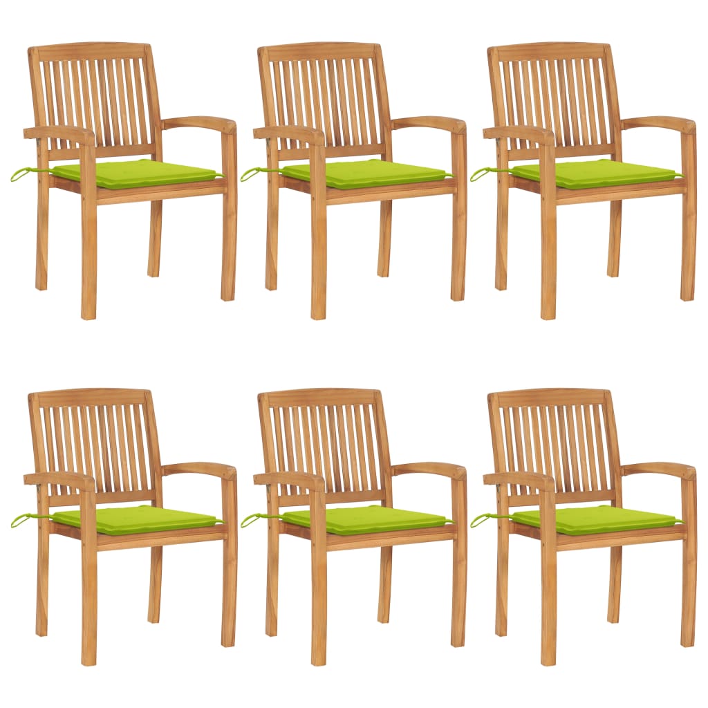 Cadeiras de jardim empiháveis c/ almofadões 6 pcs teca maciça