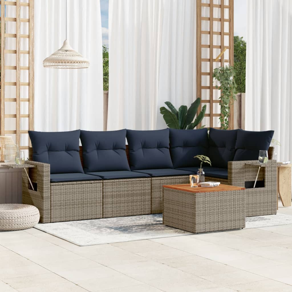 Conjunto de sofá de jardim com 6 peças e almofadas em rattan sintético cinza