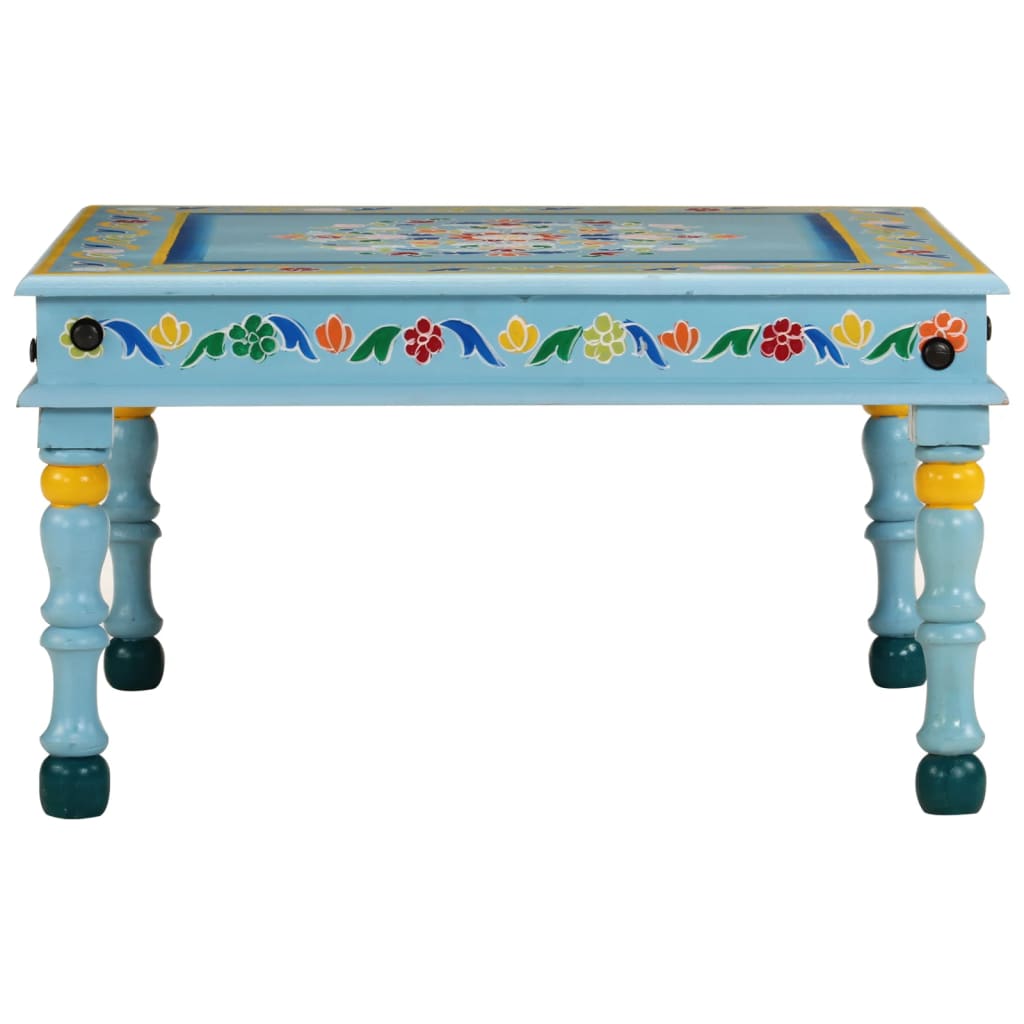 Mesa de centro pintada à mão mangueira maciça azul turquesa