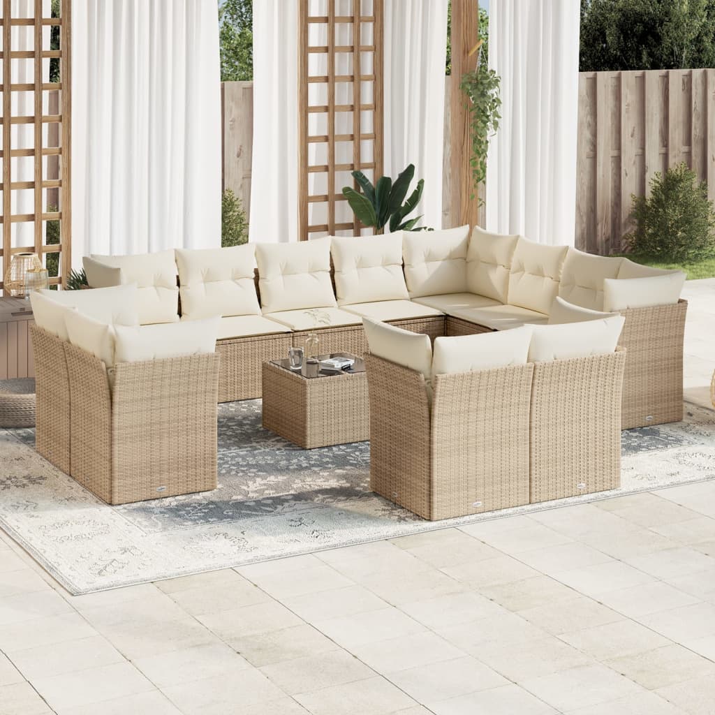 13 Pcs conjunto de sofás p/ jardim com almofadões vime PE bege