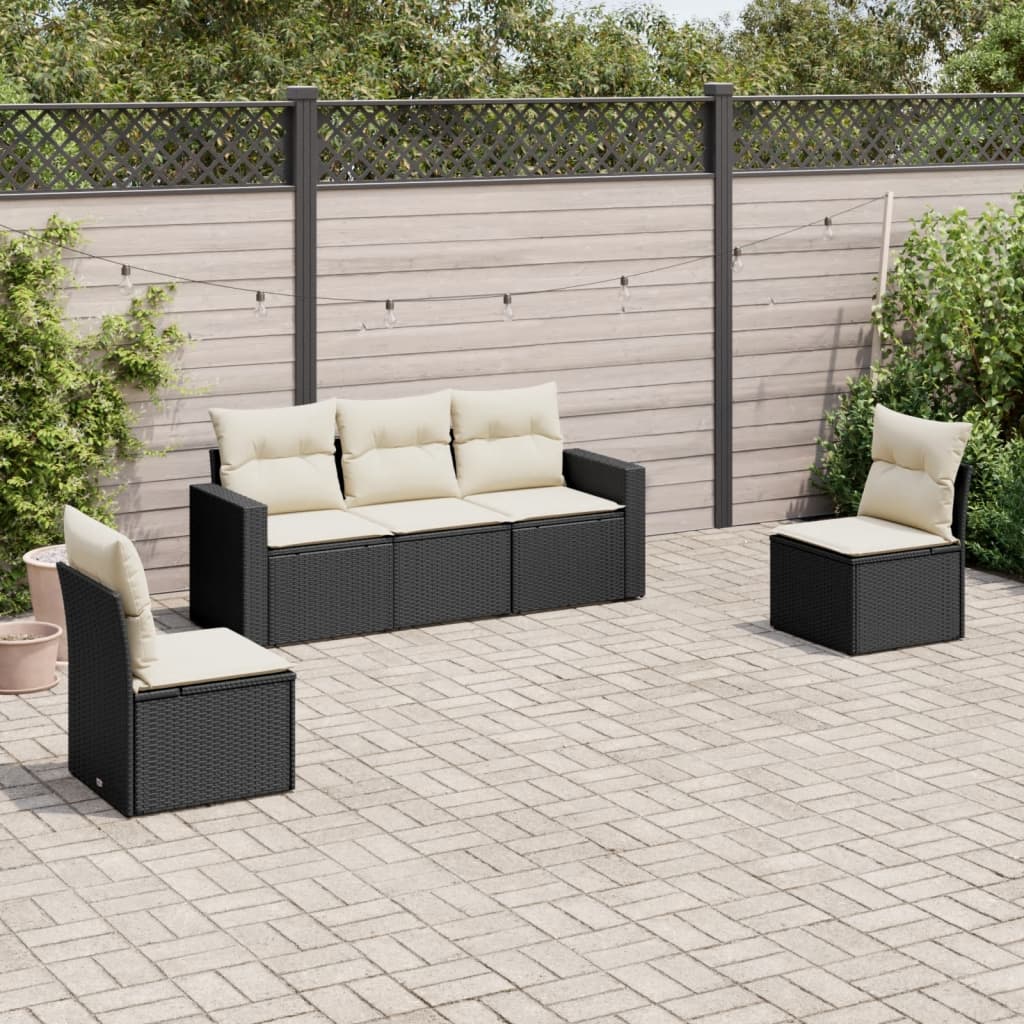 5 Pcs conjunto sofás de jardim com almofadões vime PE preto