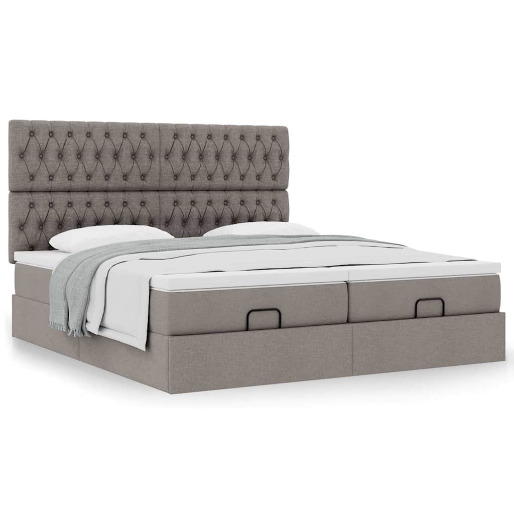 Estrutura de cama otomana com colchões tecido cinzento