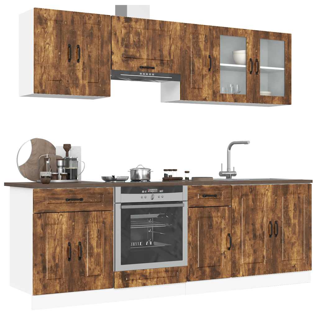 8 Peças armário de cozinha conjunto kalmar carvalho fumado
