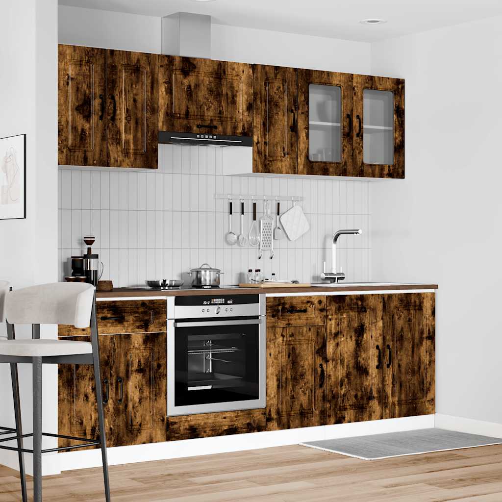 8 Peças armário de cozinha conjunto kalmar carvalho fumado