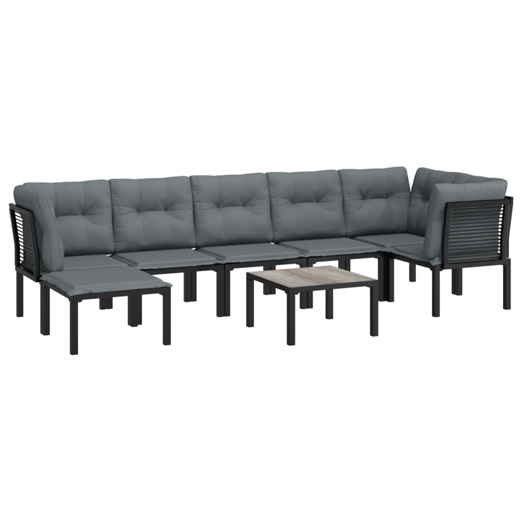 8 Pcs conjunto lounge de jardim vime PE preto e cinzento