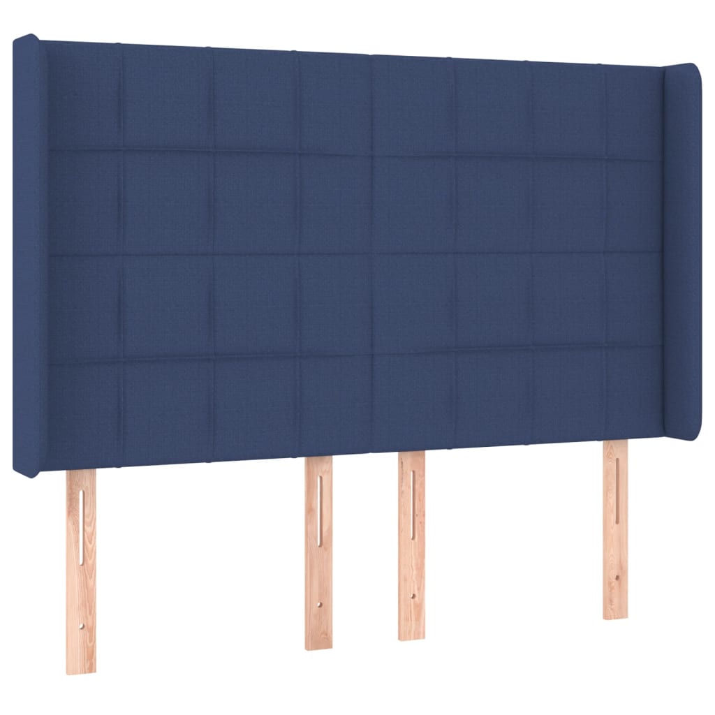 Cabeceira de cama c/ luzes LED tecido 147x16x118/128 cm azul