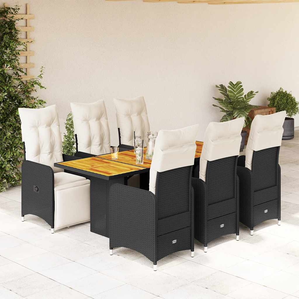 7 Pcs conjunto de bistrô p/ jardim c/ almofadões vime PE preto