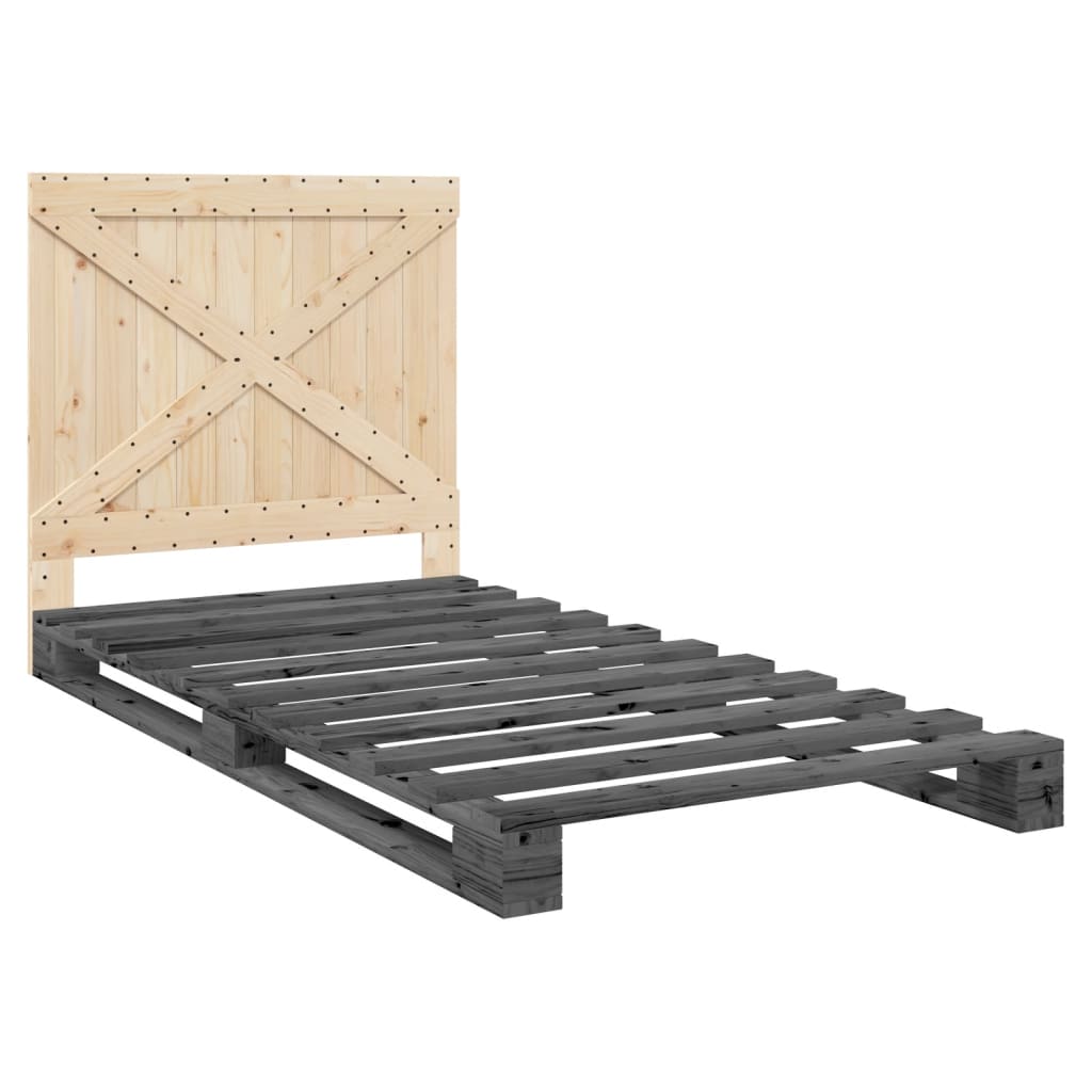 Estrutura de cama com cabeceira 100x200cm pinho maciço cinza