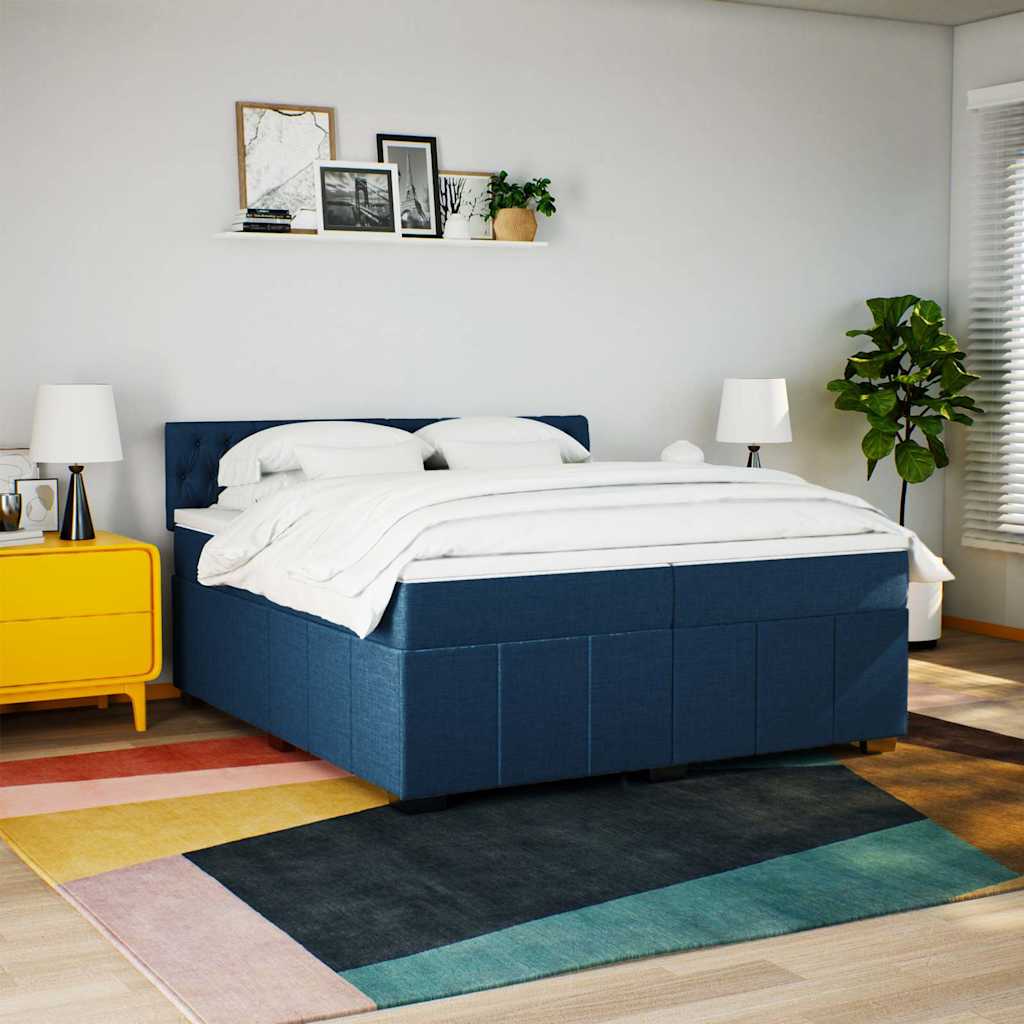 Cama com molas/colchão 200x200 cm tecido azul