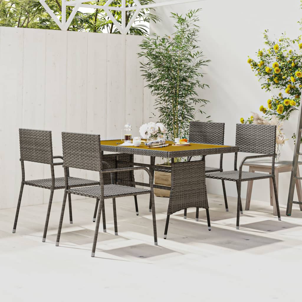 5 Pcs conjunto de jantar para exterior vime PE cinzento