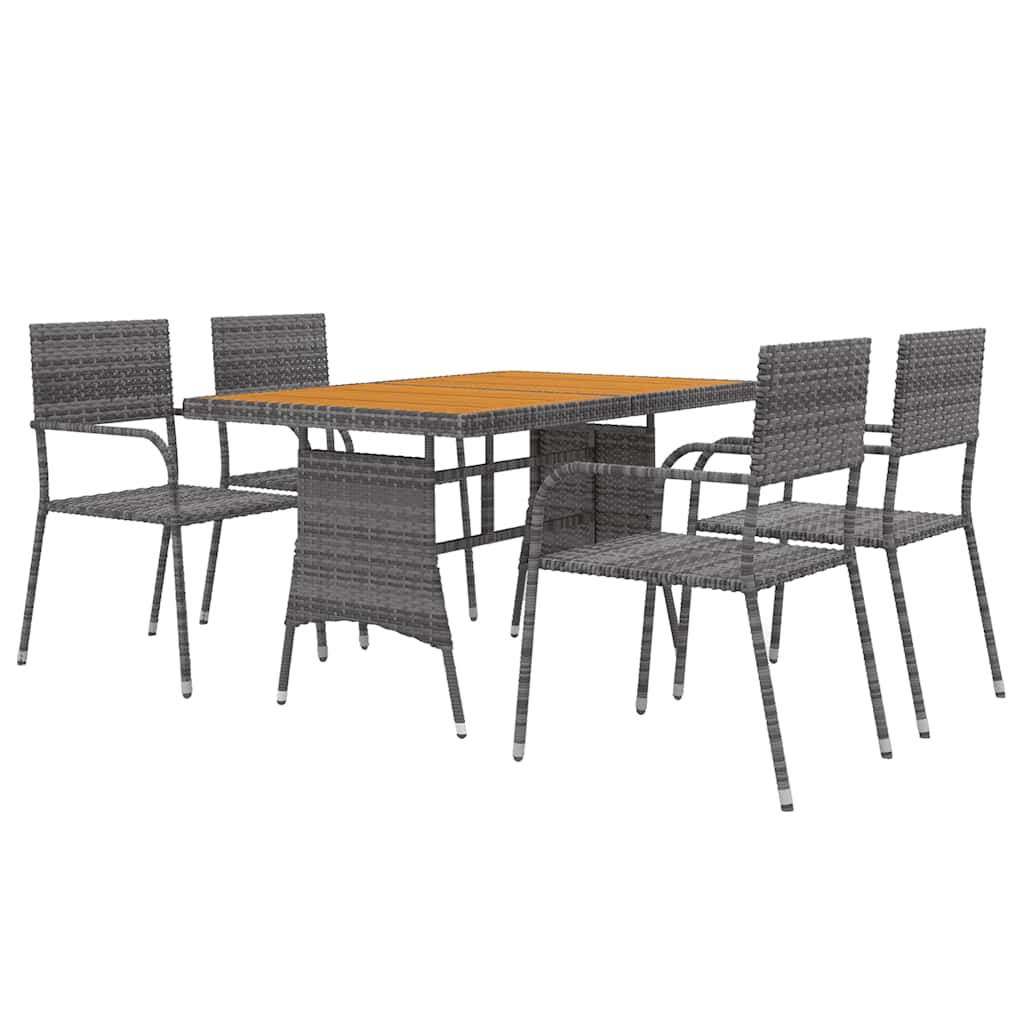 5 Pcs conjunto de jantar para exterior vime PE cinzento