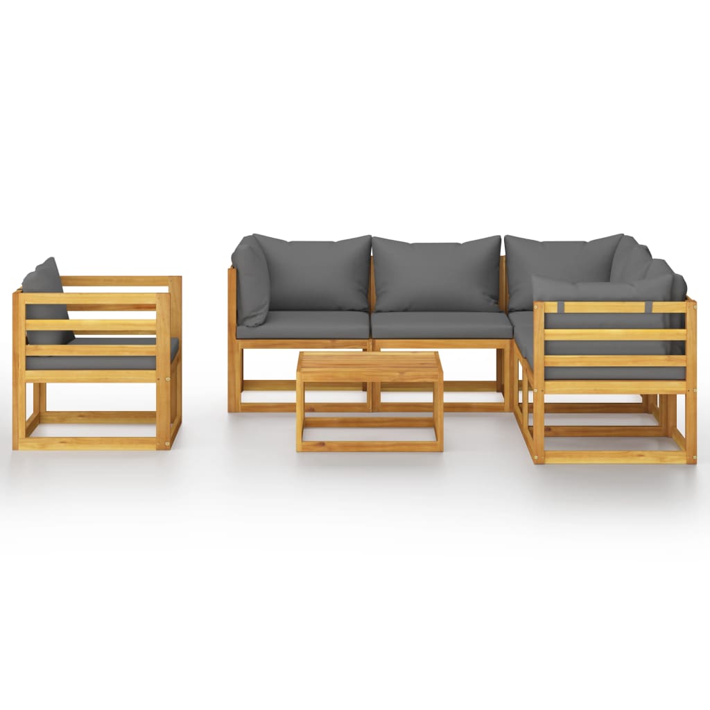 7 Pcs conjunto lounge de jardim com almofadões acácia maciça