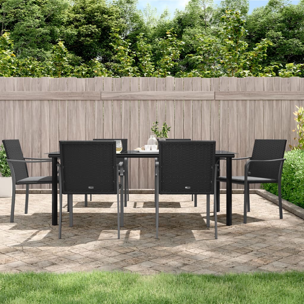 7 Pcs conjunto de jantar p/ jardim c/ almofadões vime PE e aço