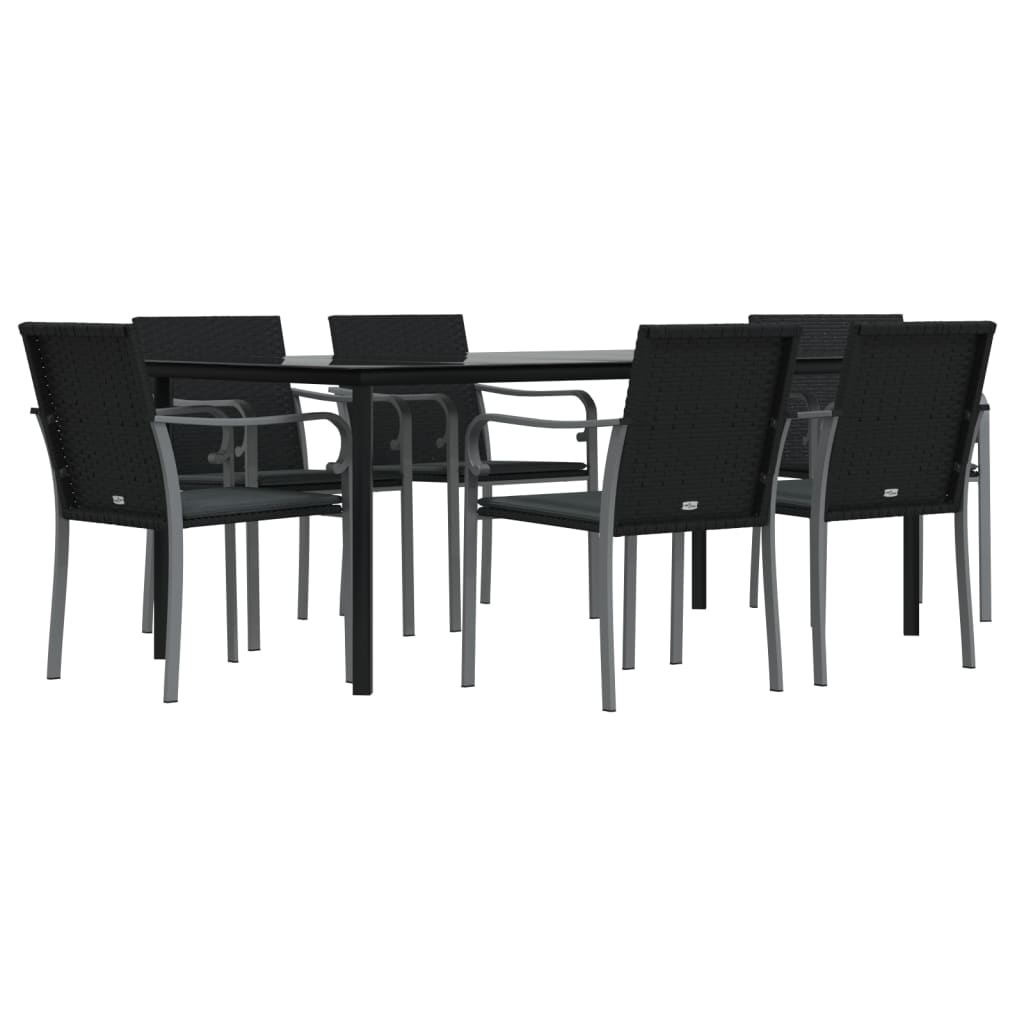 7 Pcs conjunto de jantar p/ jardim c/ almofadões vime PE e aço