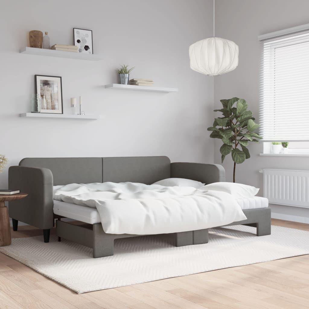 Sofá-cama c/ gavetão e colchões 90x200cm tecido cinzento-escuro