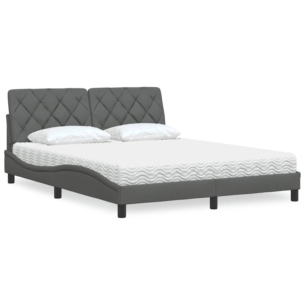 Cama com colchão 160x200 cm tecido cinzento-escuro