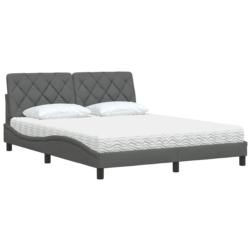 Cama com colchão 160x200 cm tecido cinzento-escuro