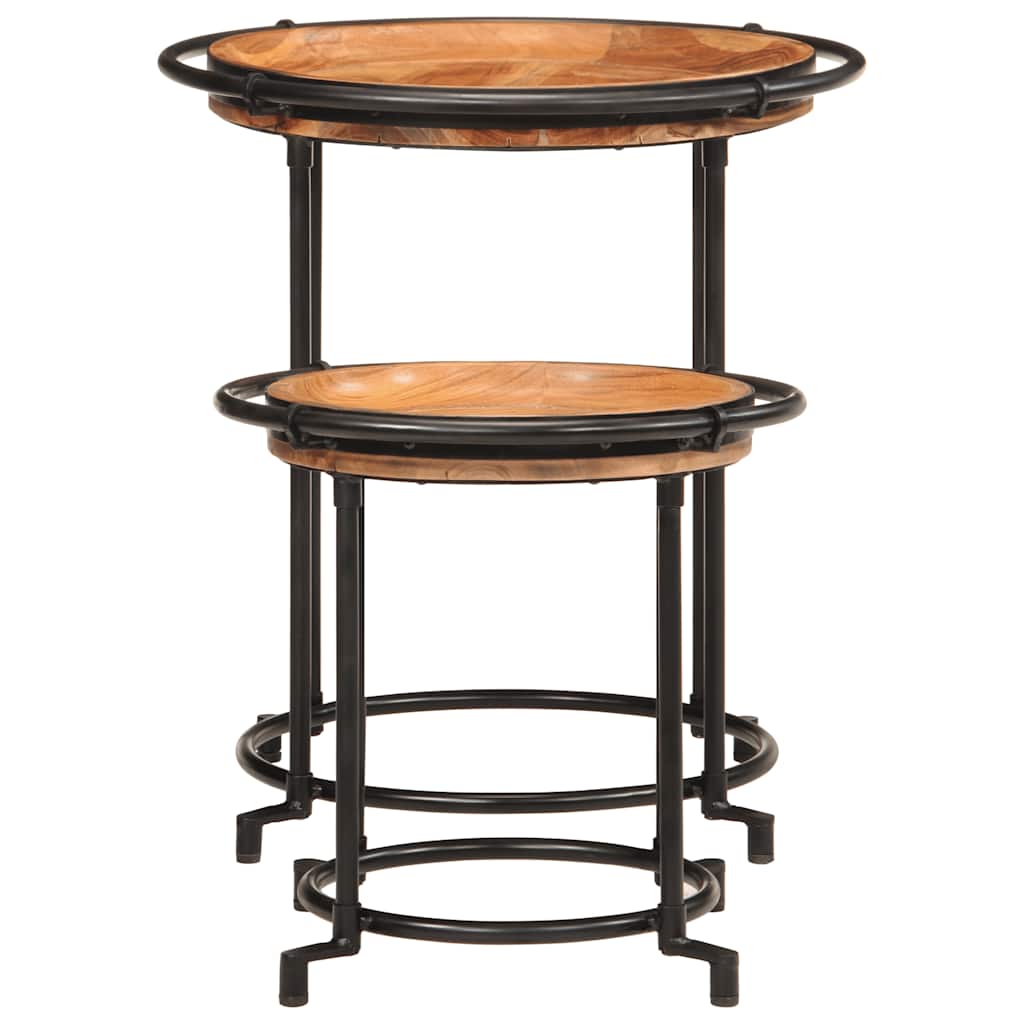 2 Pcs conjunto de mesa de apoio madeira de acácia maciça