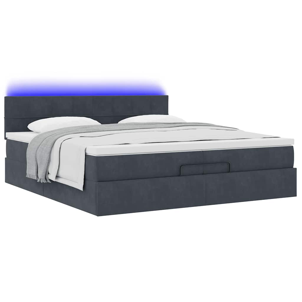 Moldura de cama otomana com colchão cinza escuro veludo