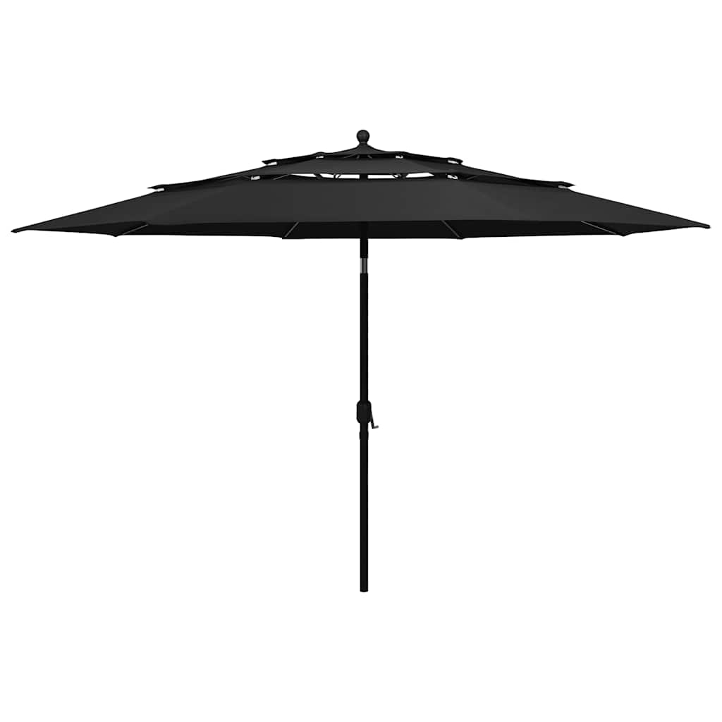 Guarda-sol de jardim 3 camadas c/ poste de alumínio 3,5 m preto