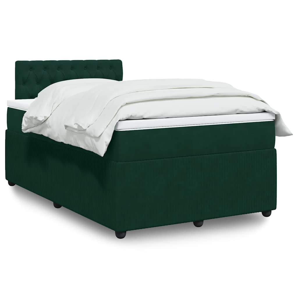 Cama boxspring com colchão 120x200 cm veludo verde-escuro