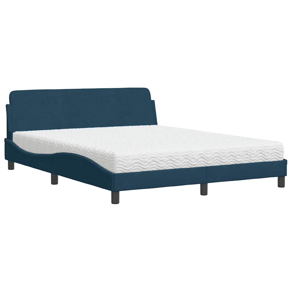 Cama com colchão dover 160x200 cm veludo azul