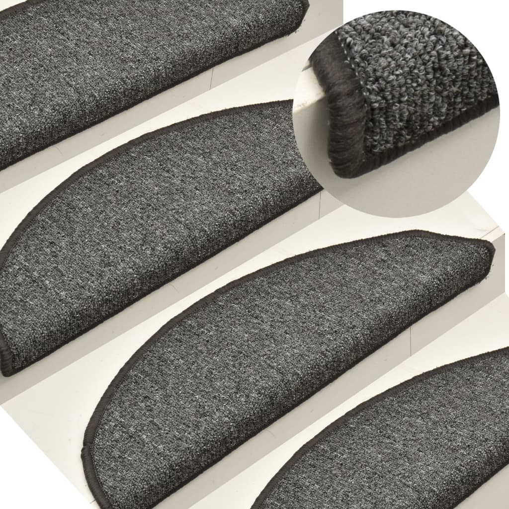 Tapetes de escada 15 peças 56x17x3 cm cinza escuro semicircular
