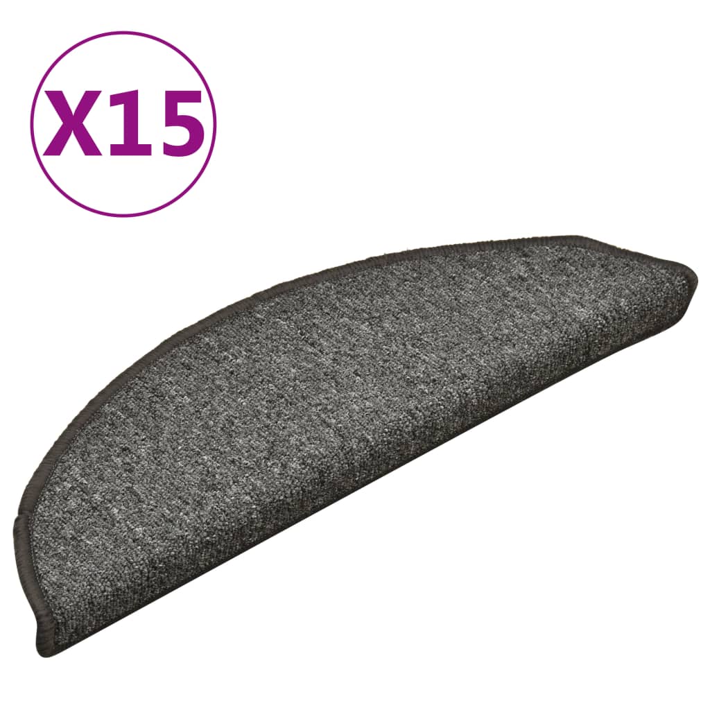 Tapetes de escada 15 peças 56x17x3 cm cinza escuro semicircular
