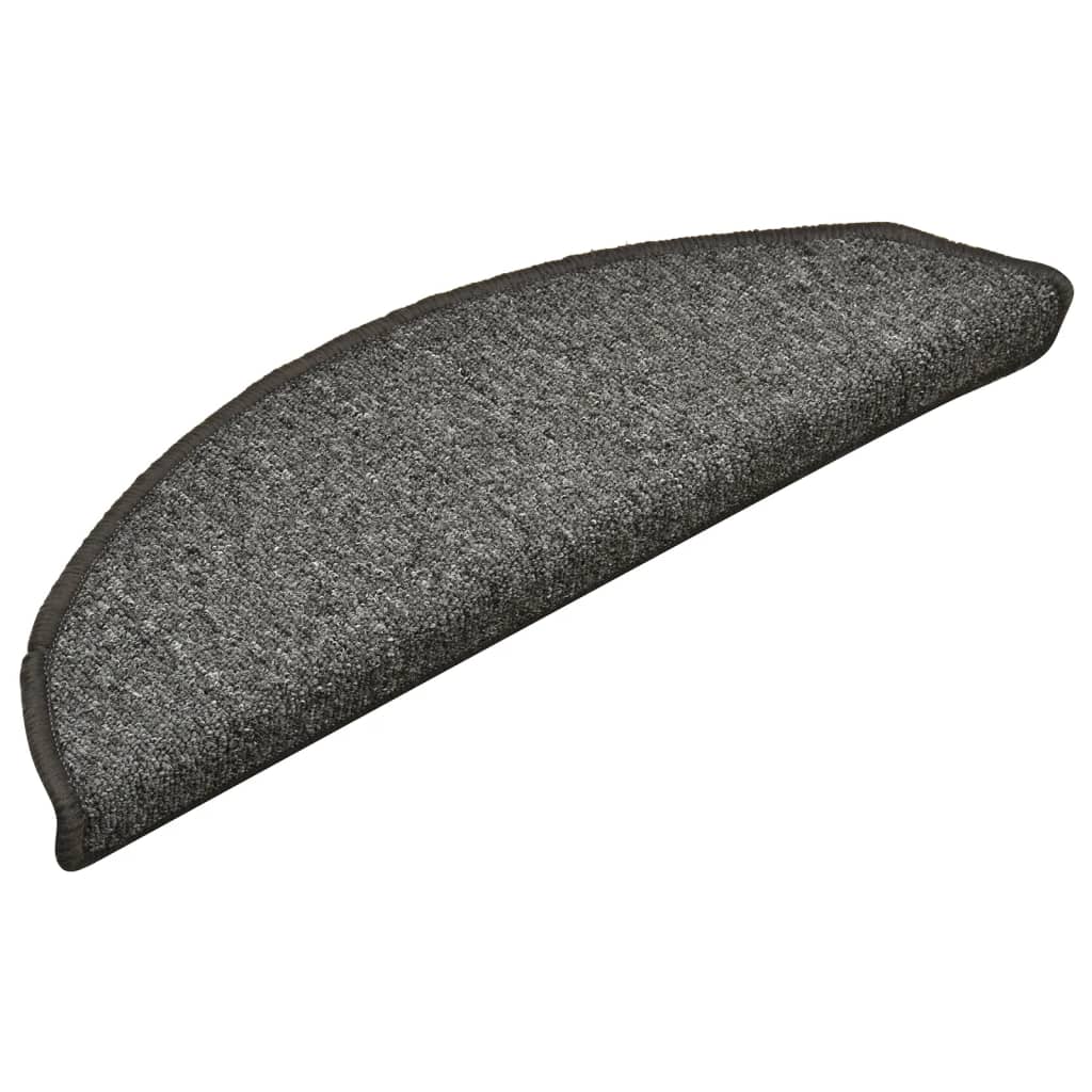 Tapetes de escada 15 peças 56x17x3 cm cinza escuro semicircular
