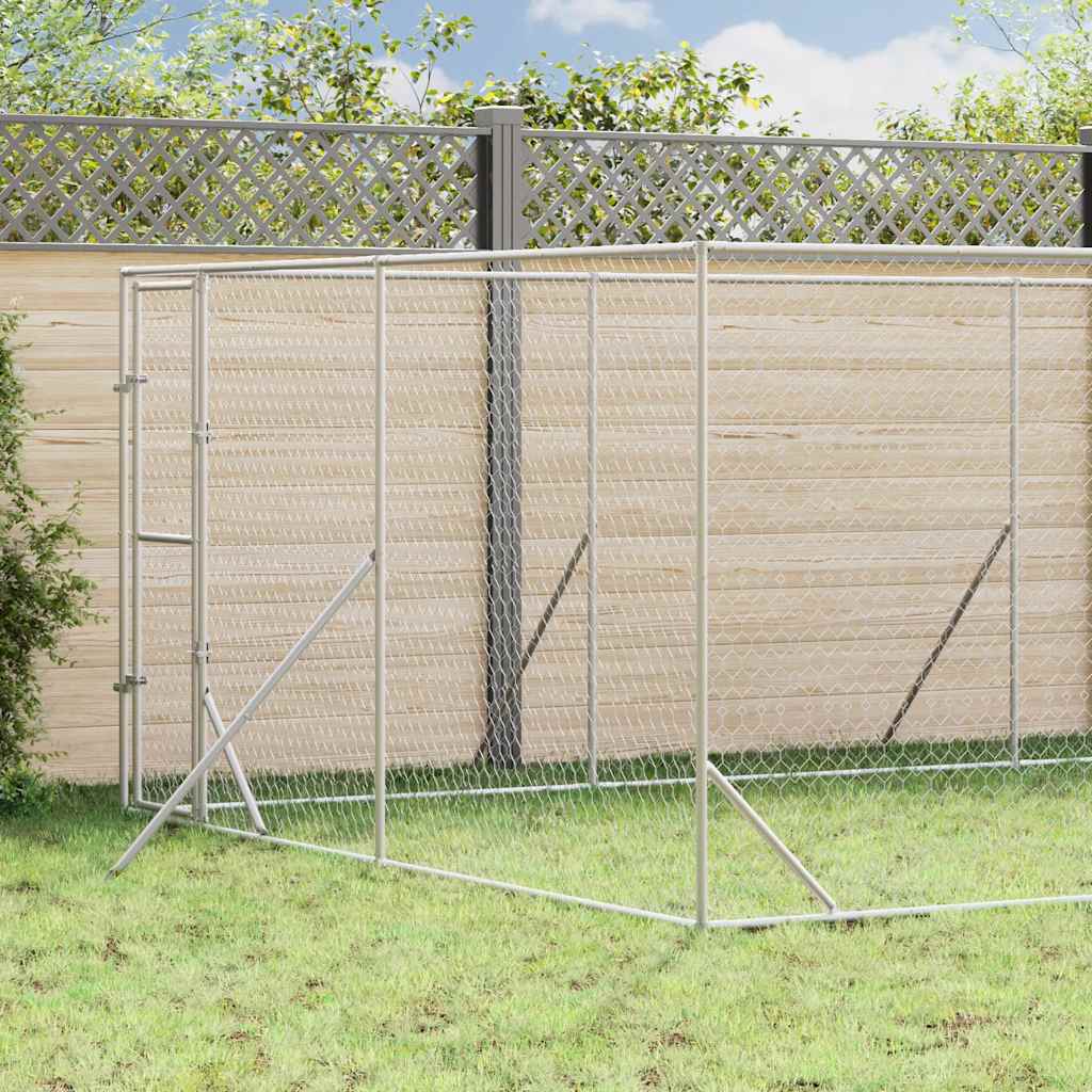 Canil de exterior 4x8x2 m aço galvanizado prateado