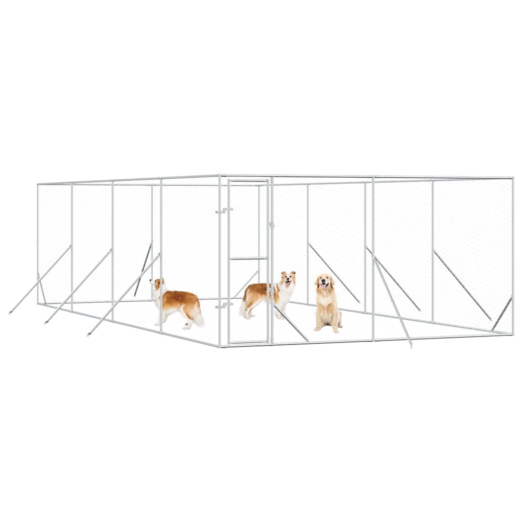 Canil de exterior 4x8x2 m aço galvanizado prateado