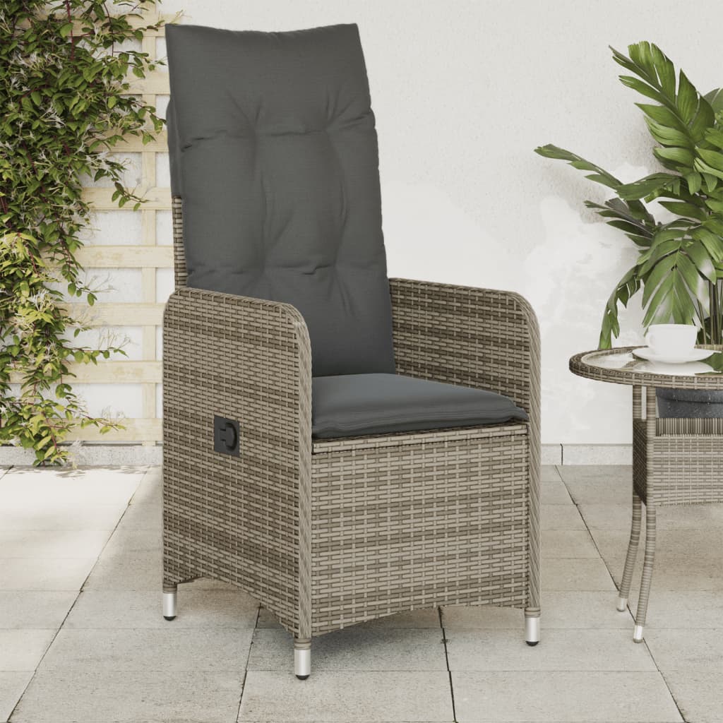 Cadeiras jardim reclináveis 2 pcs c/ almofadões vime PE cinza