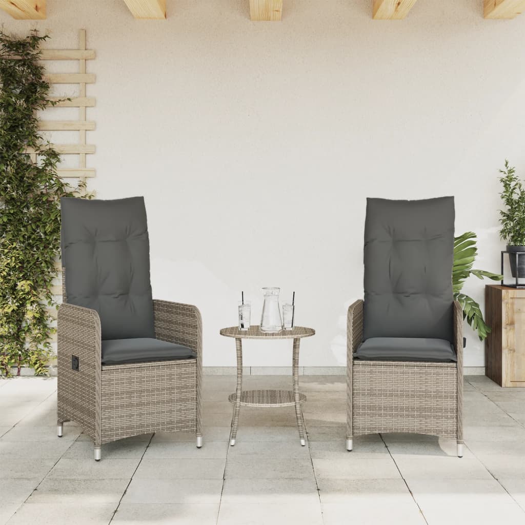 Cadeiras jardim reclináveis 2 pcs c/ almofadões vime PE cinza