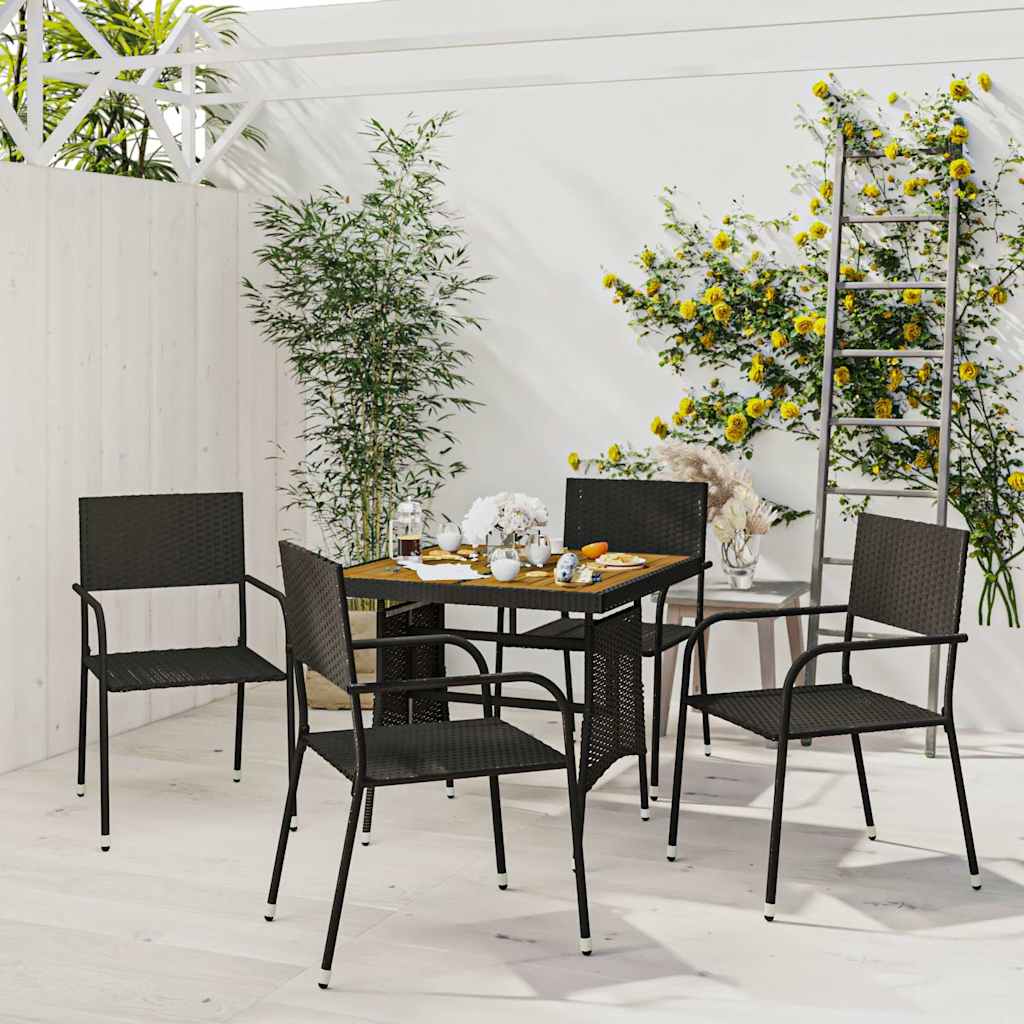 5 Pcs conjunto de jantar p/ exterior vime PE preto