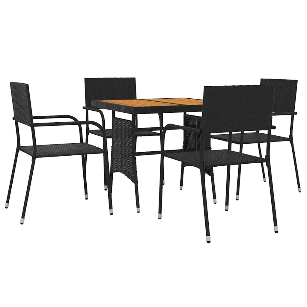 5 Pcs conjunto de jantar p/ exterior vime PE preto