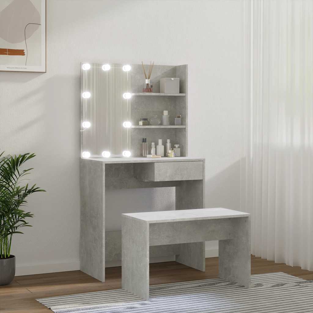 Conjunto toucador c/ leds madeira processada cinza cimento