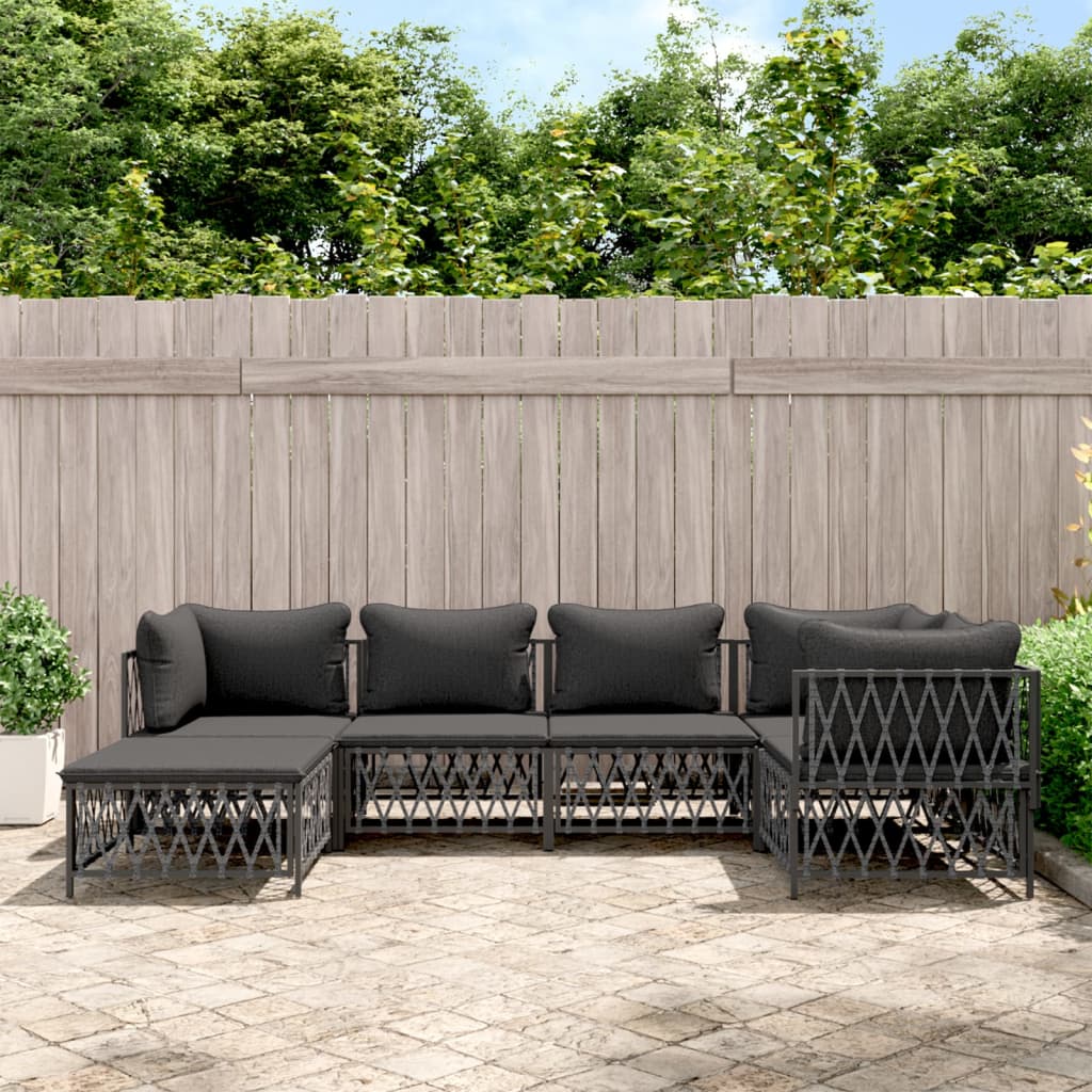 6 Pcs conjunto lounge de jardim com almofadões aço antracite
