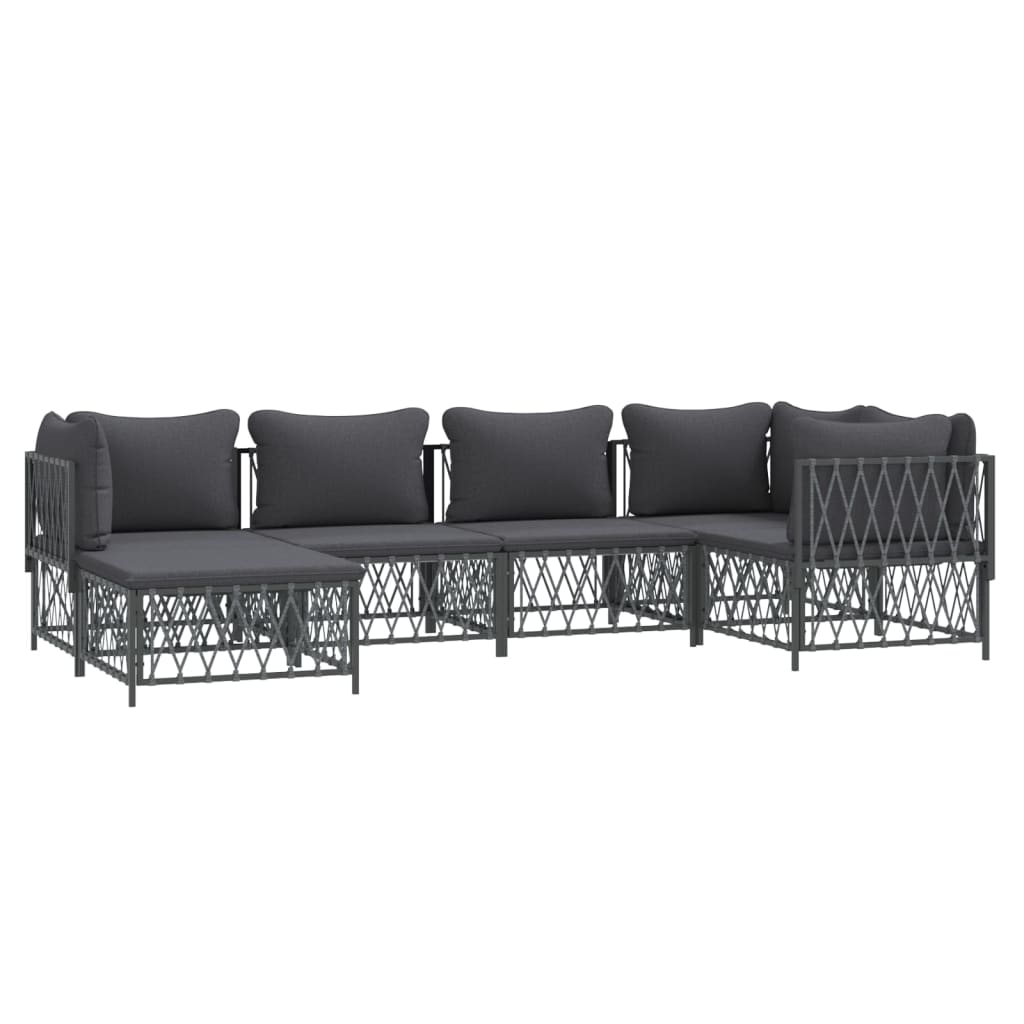 6 Pcs conjunto lounge de jardim com almofadões aço antracite