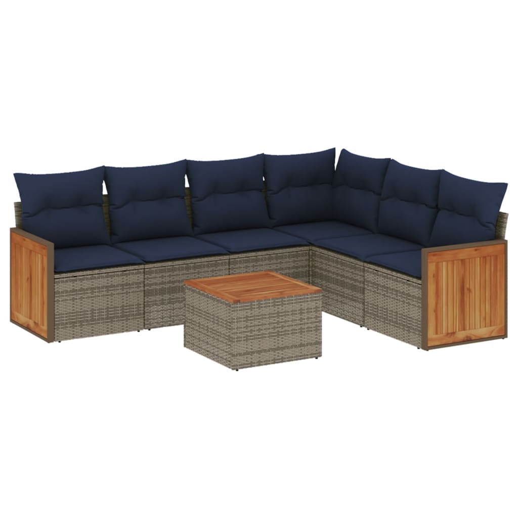 Conjunto de sofá de jardim com 7 peças e almofadas em rattan sintético cinza