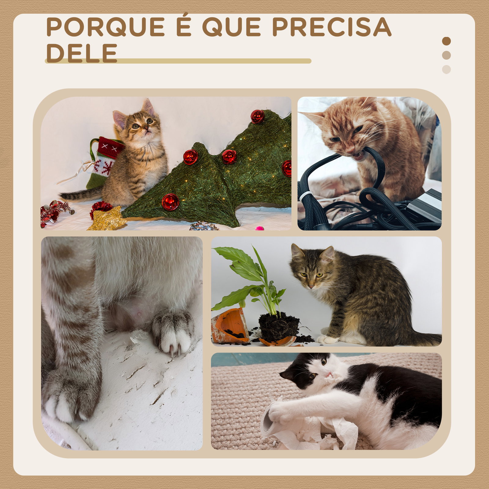 Arranhador para gatos médio de 3 níveis com postes de sisal placa para arranhar e bola suspensa 40x35x72 cm creme