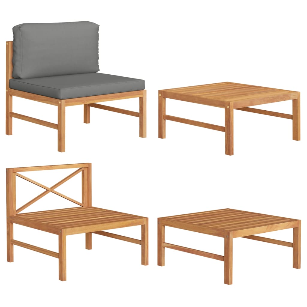2 Pcs conj. lounge de jardim c/ almofadões cinza-escuro teca