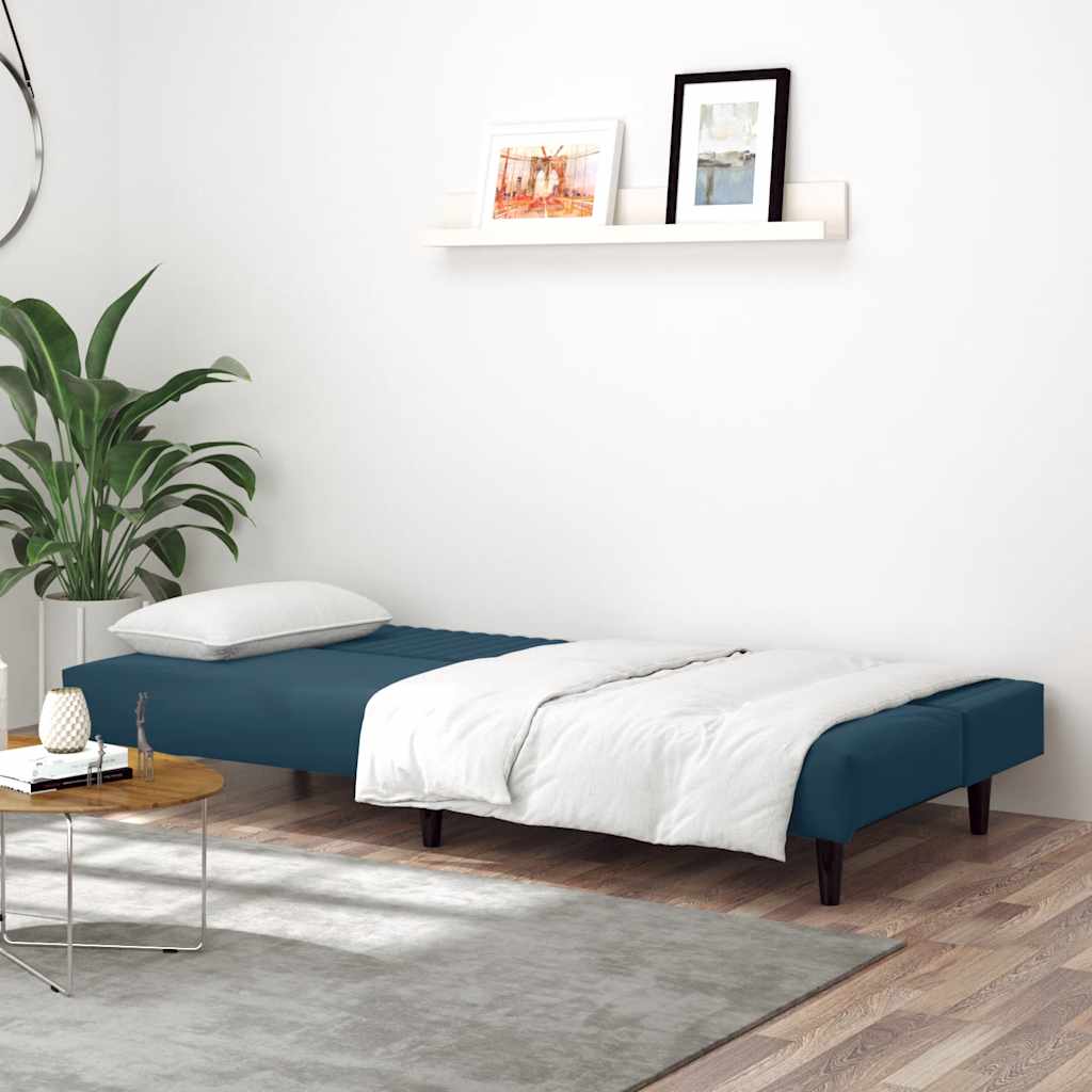 Sofá-cama de 2 lugares veludo azul
