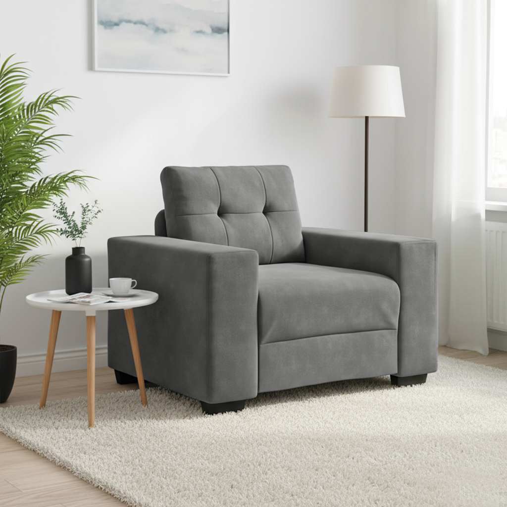 Poltrona de veludo cinza escuro 100x78x80 cm